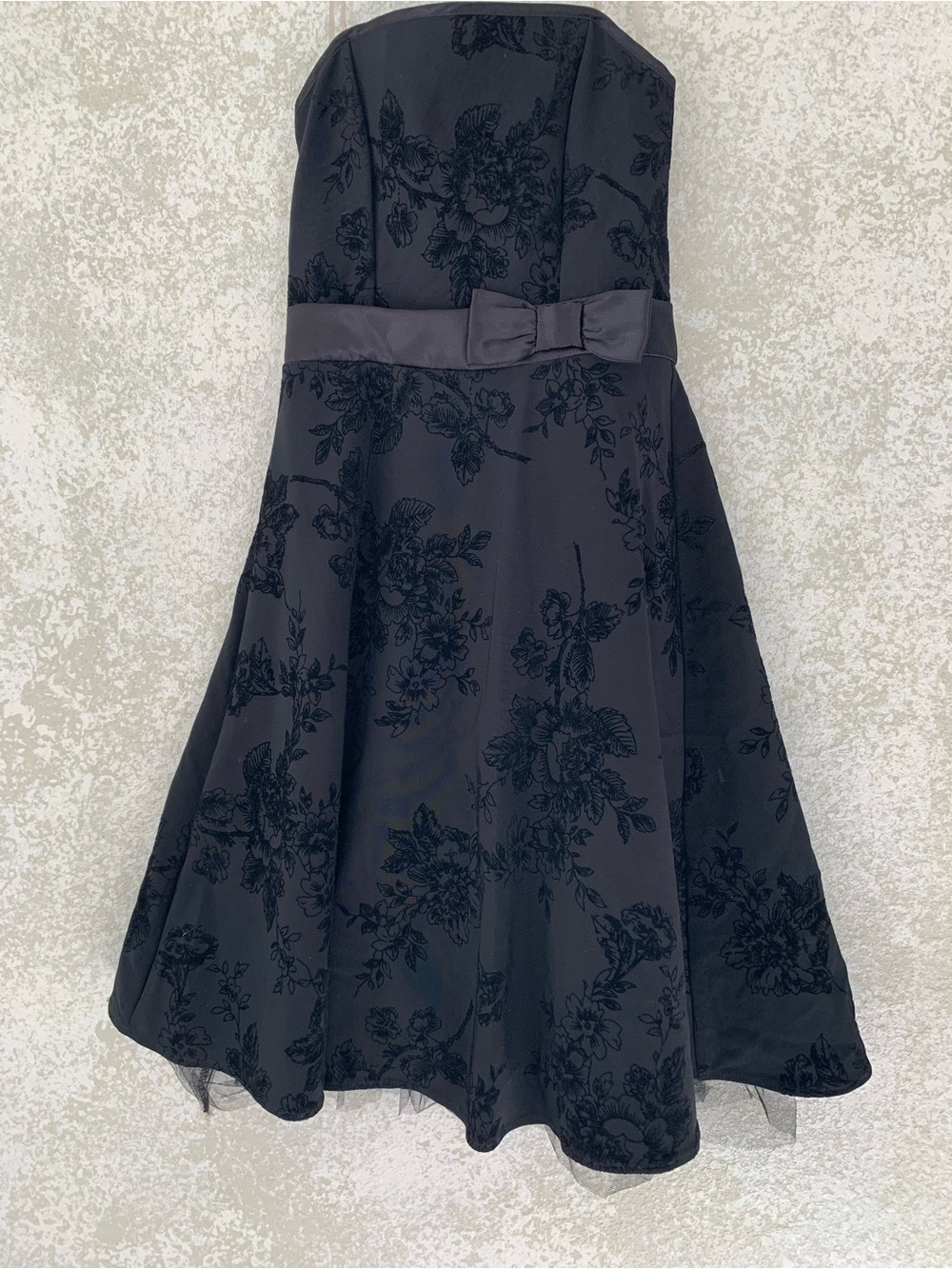B Darlin Black Floral Strapless Dress with Bow